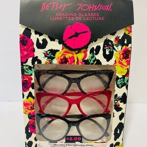BETSEY JOHNSON reading glasses 3 pack cat eye fashion readers +2.00